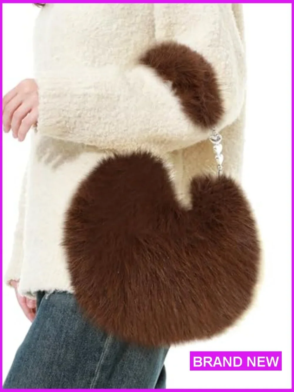Faux Fur Plush Shoulder Bag Y2K Cute Fuzzy Purse Hobo Handbag Winter